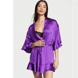 Victoria's secret violetta satin flounce robe purple